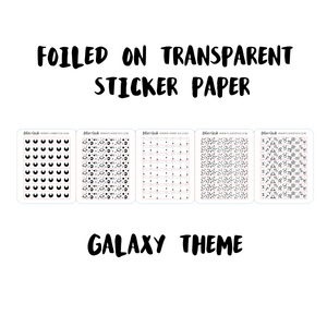 Foiled Galaxy Theme Transparent Header Overlay Sticker Booklet - 5 designs
