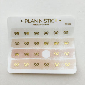 Foiled Bow Transparent Hexagon Stickers - Nudes