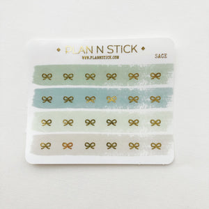 Foiled Bow Transparent Hexagon Stickers - Sage